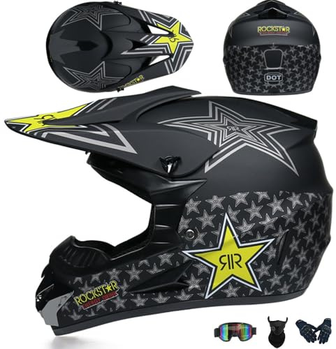 PAESCOY Motorradhelm Cross Damen Herren Full Face MTB Helm Motocross Helm DOT/ECE-Zertifizierter Mit Schutzbrillen Maske Handschuhe Downhill Helm Mopedhelm Schutzhelm Für Cruiser Chopper,Black/A-L