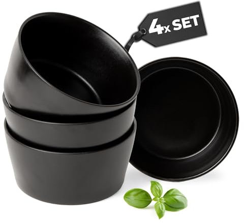 MIAMIO – Ceramic Bowl Set / 25 oz Bowls Set for 4 People, Cereal, Ramen, Soup and Salad Bowl – Dishwasher and Microwave Safe – Luxe Collection (Black, Bowls 4X)