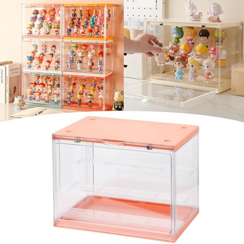Ddasam Vitrinen, Figurenvitrine, Vitrinen, Acrylvitrine Sammlerbox, transparent, stapelbar, Magnettür, wasserdicht, staubdicht, 30 x 17 x 23 cm