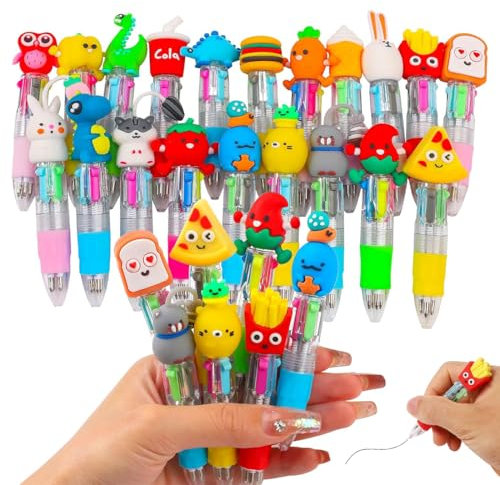 HABNI 15 Pezzi Penne Multicolore e Penna Multicolore 4 Colori con Adorabili Animali Kawaii, Gadget Compleanno Bambini- Ideali per Compleanni, Feste, Regali e Gadget