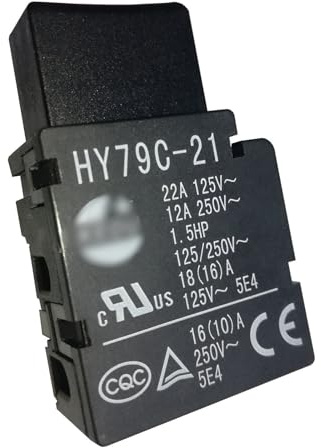 Interruptor de encendido HY79C-21 - Pulsador autoblocante industrial, 16 A, 125/250 V CA, interruptor de encendido/apagado for taladro, sierra, martillo y amoladora (2 unidades)