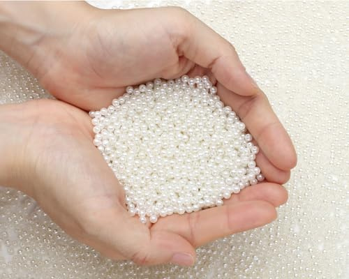 Sahoottie 4mm Kunstperlen mit Loch 1500 Stück Weiße Perlen zum Basteln | Weiss Bastelperlen Deko Kleine Perlen für Armbänder Kette DIY Schmuckherstellung Dekoration und Vasenfüller (Cremefarben)