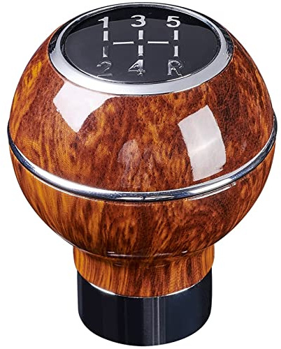 YPGNKEPLM Grain de bois rouge 5 vitesses manuel pommeau de levier de vitesse levier de vitesse manette de vitesse poignée boule pièces automobiles remplacement en alliage d'aluminium Pommeau de levier