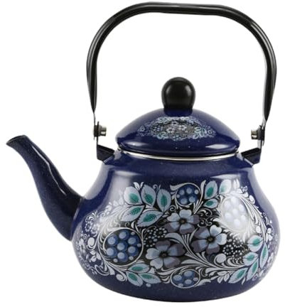ibasenice Bouilloire En Émail 2,5l Motif Plumage Bleu, Grosse Capacité, Compatible Cuisinière, Théière Vintage Pour Camping Et Usage Extérieur