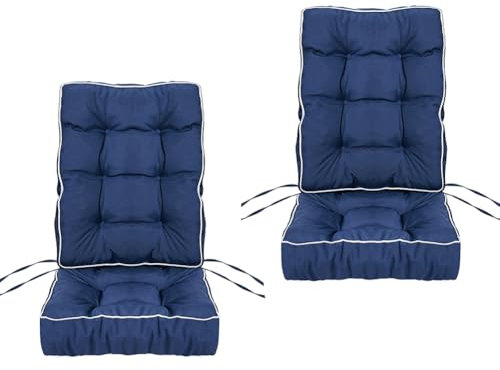 Hochlehner auflagen 2er set 10cm dicke, Wasserdicht Gartenstuhlauflagen mit Bänder sitzauflagen gartenmöbel 50x50cm, Komfort Sitzkissen Stuhlkissen Polsterauflagen Outdoor & Indoor ,Blau,50x50x70cm