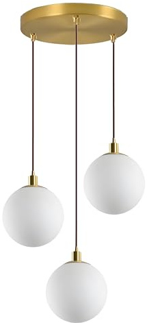EKSED Moderne Pendelleuchte mit mattem Glaskugel-Schirm, E27-Fassung, Deckenlampe mit antikem Messing für Esszimmer, Schlafzimmer oder Flur (3-Light)