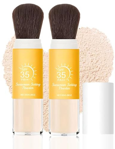 Mineral Brush SPF35 PA++,Poudre De Protection Solaire SPF35 Pour Le Visage Avec Filtres Minéraux Et Applicateur Creme Solaire,Poudre Pour écran Solaire Minéral,Légère Et Durable,Fini Mat Naturel (2)