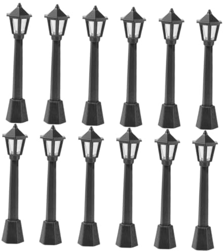 Yardwe 12 Pezzi Mini Lampioni in Miniatura Per Decorazione Luminosa Di Paesaggi Micro, Lampade Di Simulazione Da 8cm Per Modellismo e Diorami Design Compatto e Materiali Sicuri