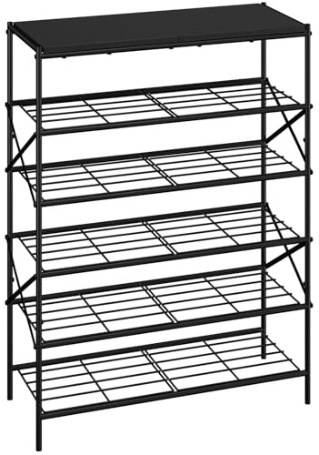IBUYKE Zapatero con 6 Niveles, Gran Capacidad Estantería para Zapatos para 24 Pares de Zapatos, Organizador de Zapatos de Metal para Entrada Pasillo Sala de Estar, Negro TXJ016B