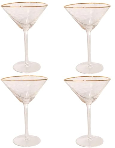 yeeplant Für Zuhause, Bar oder Partys, nordisches Luxus-Cocktailglas, gehämmertes Glas, elegantes 200 ml, Weingläser ohne Stiel, Kristallgläser, 4 Stück mit Goldrand