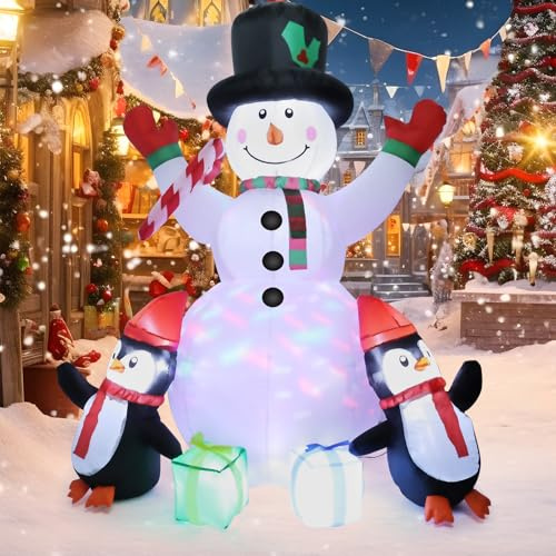 CAUTIOUS Pupazzo di Neve Gonfiabile 1,8 m, Decorazione Natalizia Gonfiabile con Luci LED, Pupazzo di Neve Gonfiabile del Pinguino per Feste di Natale, Giardino, Prato, Balcone