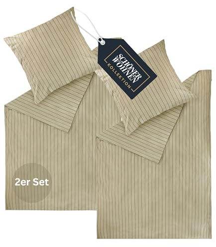 Schöner Wohnen Set Biancheria da Letto in Flanella 135x200 Cotone Beige - Set Biancheria da Letto di Lusso Morbido e Caldo 4 Pezzi Eco - 2 Copripiumini e 2 Federe 80x80cm - Autunno & Inverno