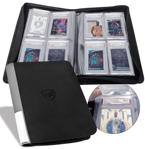 Graded Card Binder, Holds 40 PSA Slabs, 4 Pocket Slab Binder for PSA CGC CSG Slabs, Premium Ringless Zipper Card Collection Album,gray-black