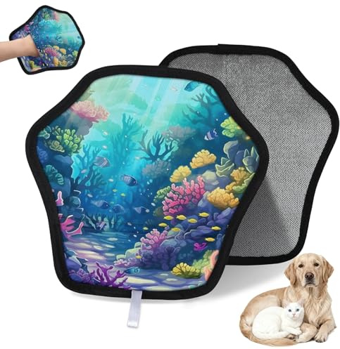 WowPrint Oceans Thème Submarine World Gant d'épilation d'animaux pour chat et chien Gants électrostatiques réutilisables Brosse Outil pour canapé, vêtements, tapis, meubles, siège de voiture