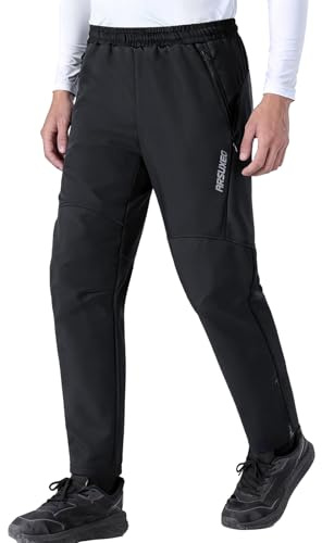 ARSUXEO Pantaloni da Ciclismo Invernali Uomo Pantaloni Bici Outdoor Pantaloni Sportivi Pantaloni Trekking con Tasche con Zip per Fitness, Campeggio, Arrampicata, Corsa e Sci D5 Nero L