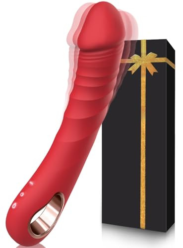 Realistic Dildo Vibrator for Women G-Spot Sex Toys Vibrators 10 Powerful Vibrating Clitoral Nipple Stimulator Vibrators, Silent Waterproof Rechargeable with Ring Grip Adult Sex Toys for Couples(RED)