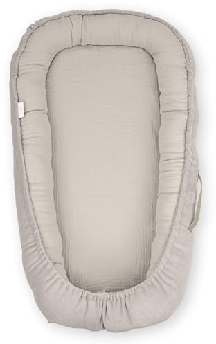 Nido per neonati beige – Morbido nido coccoloso in cotone e velours, ipoallergenico, culla portatile per 0–8 mesi, comfort e sicurezza nella vita quotidiana, prodotto in Europa