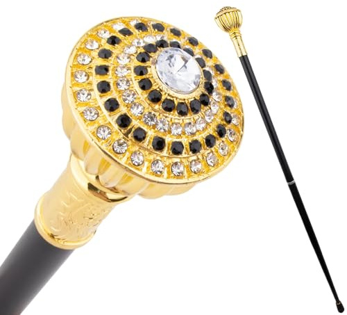 Gehstock mit Goldenen und Schwarzen Künstlichen Diamanten, Modischer Dekorativer Gehstock, Eleganter für Herren, Cosplay 91 cm