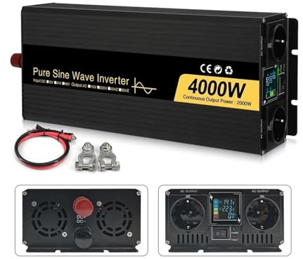 Transformateur Onduleurs Sinusoïdaux Purs 4000 W 5000 W 6000 W Double Prise UE, Convertisseur Tension DC 12 V 24 V 48 V vers AC 110 V 220 V 50 Hz 60 Hz(24V,220V 60Hz,4000W (Rated 2000W))