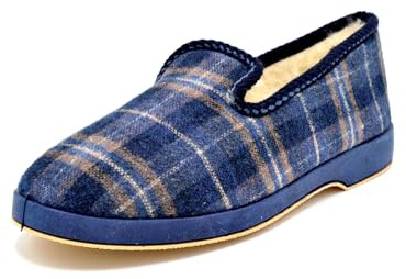 La Gran Zapatería Zapatillas de casa de paño a cuadros con pura lana virgen | Calentitas, cómodas y antideslizantes | Fabricadas en España