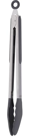 Viners Soft Grip 34cm Food Tongs | Stainless Steel Kitchen Tongs with Heat-Resistant Silicone Tips, Non-Slip Grip, Hanging Loop & Dishwasher Safe Design | Grey & Silver Utensil