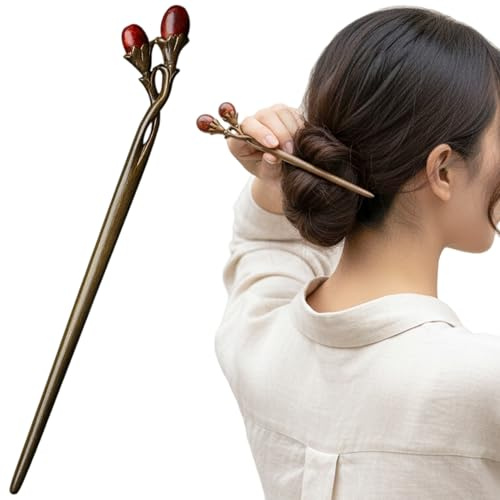 Palillos chinos para el pelo de 18cm, palillos para el pelo de sándalo verde hechos a mano para mujer, soporte para moño Vintage