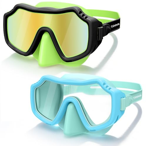 Vvinca 2 Pack Kids Swim Goggles with Nose Cover for Boys Girls 3-15, Anti Fog Diving Mask with Shatterproof Safety Lens for Toddler, Waterproof Swimming Goggles Value Set for Beach & Pool Beach
