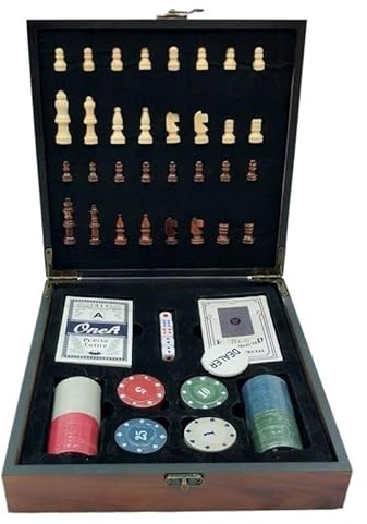 Schachbrett 4-in-1-Brettspiel, tragbares Schachset aus Holz, Familienspiel for draußen, Partys, Büros, 24 x 24 x 7 cm brettspirle(Bruin)