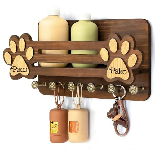 Personalisierter Home Sweet Home Schlüssel- Und Leinenhalter, Hundeleinenhaken Aus Holz Zur Wandmontage, Schlüsselaufhänger Mit 6 Doppelschlüsseln, Geschenk For Haustier- Und Hundeliebhaber(Brown)