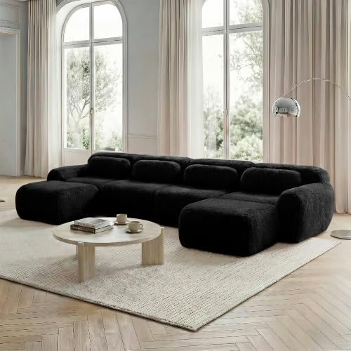 vutizal Grande paesaggio a forma di U, divano letto modulare XXL con rivestimento resistente, rivestimento in peluche di alta qualità e schiuma 32D, senza montaggio, nero