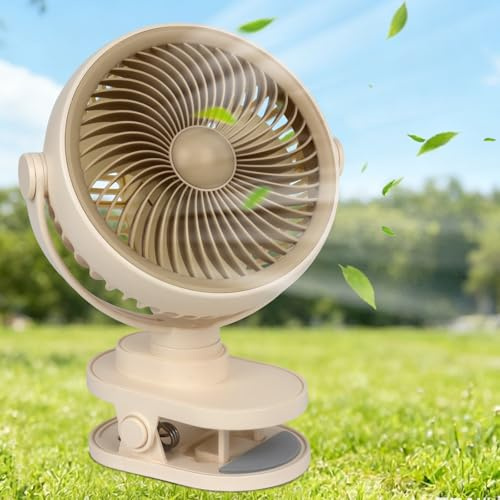 Nzkeuf Mini Ventilador USB Pinza, Ventilador de Mesa Pequeño con Clip y Luz, 1200mAh Recargable, 5 Velocidades, 360° Rotation, para Oficina, Hogar, Camping