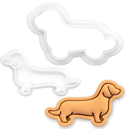 BAKERLOGY Short Haired Dachshund Body Mini Cookie Cutter & Stamp Set – Cute Sausage Dog Fondant Embosser for Pet Lovers, Cupcake Topper & Cake Baking Decoration Tool