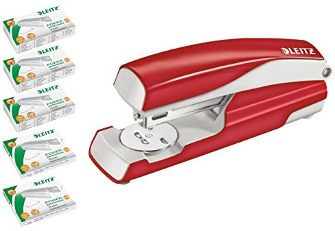 Leitz Heftgerät (30 Blatt, Ergonomisches Metallgehäuse, Inkl. Heftklammern, Nexxt) (rot + Klammern)