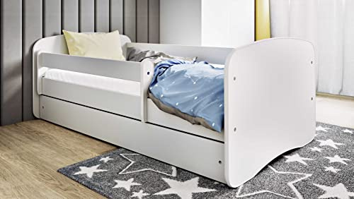 Bjird Kinderbett Jugendbett 70x140 80x160 80x180 Weiß mit Rausfallschutz Schublade und Lattenrost Kinderbetten für Mädchen und Junge - ohne Motiv 160 cm