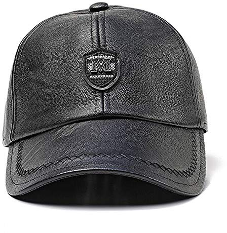CHENNUO Leder Baseball Kappe mit Ohrenklappen Winter PU Leder Cap Herren