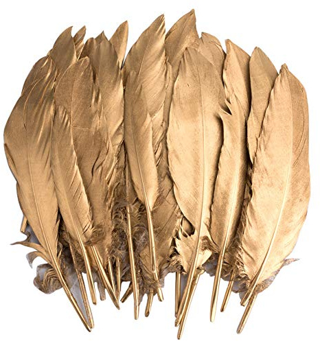 Feathers for Crafts, 40 Pcs Goose Silver Feathers for DIY Dream Catchers Craft Wedding Themed Party Centerpieces Decorations (Gold)
