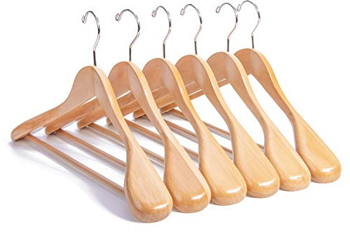 Nature Smile Wooden Suit Coat Hangers 16 inch Wood Jacket Outerwear Shirt Hangers Anti Slip Bar with Screw 6 Pack (Natural)