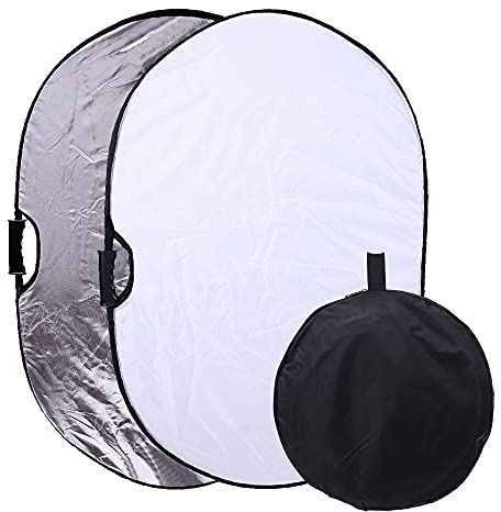 Portable Photography Silver and White Reflector Collapsible 2-in-1 Oval Reflector 23x35 / 60x90cm Multi-Disc Light Reflector with Handle for Photo Studio Lighting & Outdoor Lighting