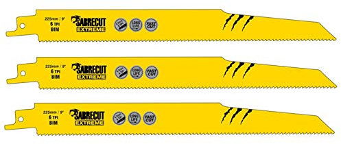 3 x SabreCut SCRS1110DF_3 225mm 6 TPI S1110DF Lames de scie sabre alternative pour coupe rapide du bois et du métal compatibles avec Bosch Dewalt Makita et bien d'autres