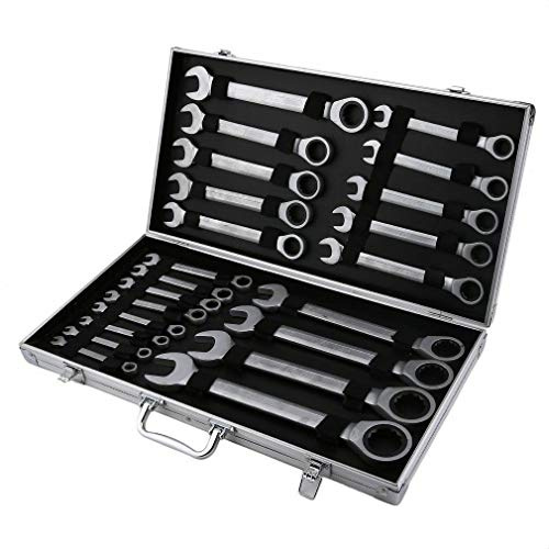 WUPYI2018 Valise à outils en chrome vanadium pour clé plate à cliquet articulée 6 à 32 mm Pour 22 pièces
