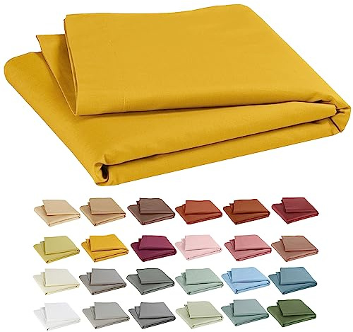 P'tit Basile - Drap Plat bébé 120x180 cm - Drap Simple lit Enfant 60x120 ou 70x140 cm - 100% Coton Bio 57 Fils - Jaune Moutarde - Drap de Dessus idéal l'été Car léger Frais et Pas trop Chaud