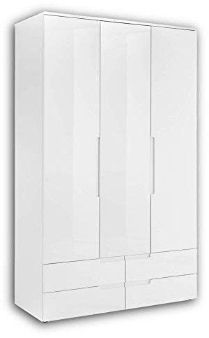 Stella Trading SPICE Eleganter Kleiderschrank mit viel Stauraum - Vielseitiger Drehtürenschrank in Weiß hochglanz - 126 x 208 x 57 cm (B/H/T)