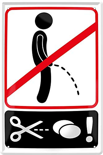 schilderkreis24 Blechschild 20x30cm – Humorvolle & praktische Wanddeko für Badezimmer, WC & Gäste-Toiletten (Stehen pinkeln Schere Eier)