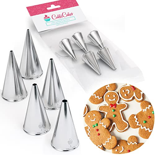 CukkiCakes Kit de 5 douille à pâtisserie pros pour dessiner et écrire sur biscuits, gâteaux et cupcakes (numéros 1, 2, 3, 4 et 5) - Compatible avec poche à douille patisserie - Made in Korea