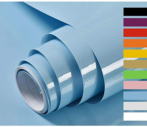 Hode Vinyl Wrap Sticky Back Plastic Roll Self Adhesive Wallpaper | 40X300cm Blue High Gloss Adhesive Kitchen Wrap Sticky Vinyl Roll for Kitchen Furniture Stickers Covering Contact Paper