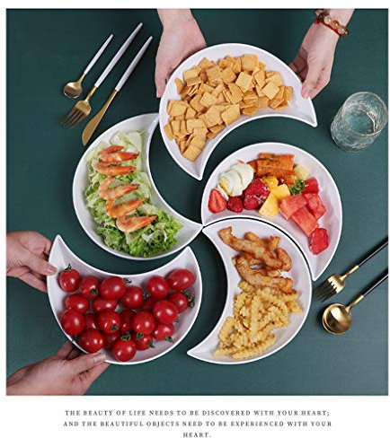 Liudan Servizio di Piatti Piatto di Insalata a Forma di Mezzaluna a Forma di Ciotola di Pasta Lavabile Robusta Robusto Piatto impilabile Piatto di porzione di plastica Piatta Servizio da tavola