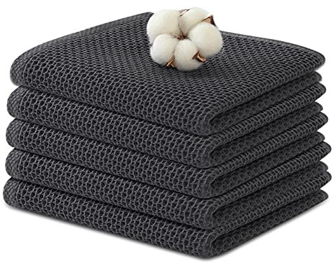 JOTOL Paños de Cocina,Toallas de Cocina,5 Pack Toalla Waffle Weave 100% Algodón,Secado Absorbente Rápido,para la Limpieza y el Secado Rápido de Platos