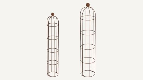 ELEO Rankobelisk Messina Set rostoptik - 140x29 und 160x34 cm Rankhilfe rund aus Metall für den Garten handgeschmiedet Schmiedeeisen rost Edelrost - Pflanzenstütze dekorativ und praktisch für draußen