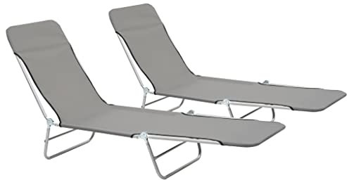 Makastle 2-er Set Stahl Liegestühle Klappbar Sonnenliege Klappliegestuhl Strandstuhl Relax-Schaukelliege für Garten und Balkon, leichte Gartenliege, Klappstuhl, Strandliege, 182 x 56 x 24,5 cm Grau