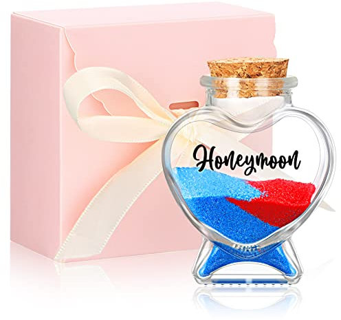 Barattolo per Ricordi di Luna di Miele Souvenir Scatola Regalo Mini Bottiglia Vuota di Vetro con Tappo di Sughero per Sabbia a Forma di Cuore Trasparente Fiale di Desideri per Coppia Sposi